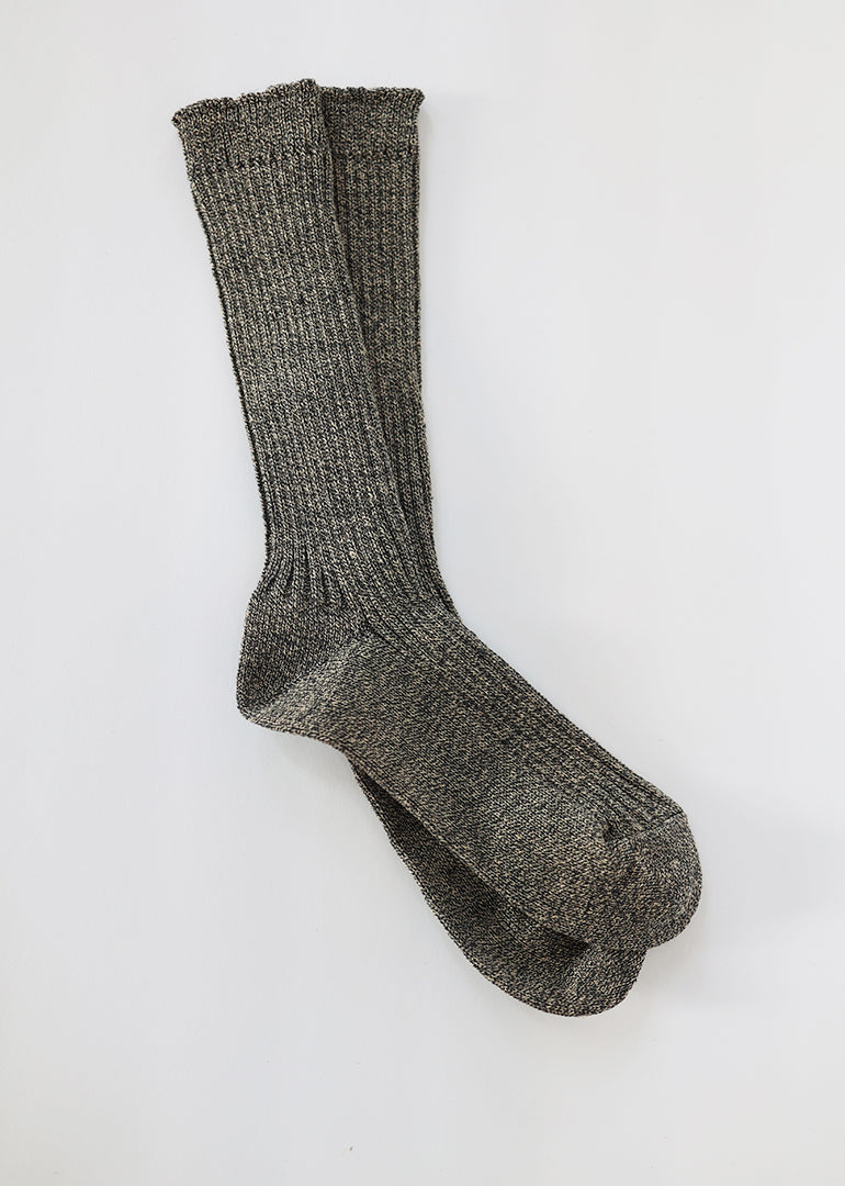 Ichi Antiquites - Linen Rib Socks in Natural Black