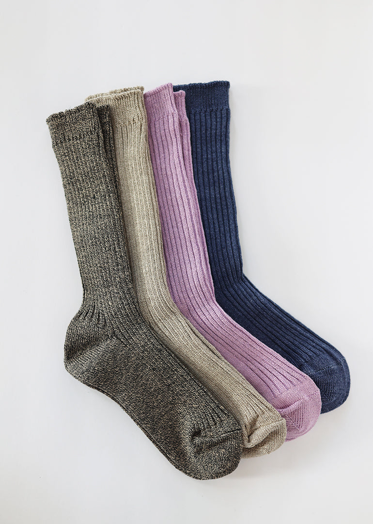 Ichi Antiquites - Linen Rib Socks in Natural Linen