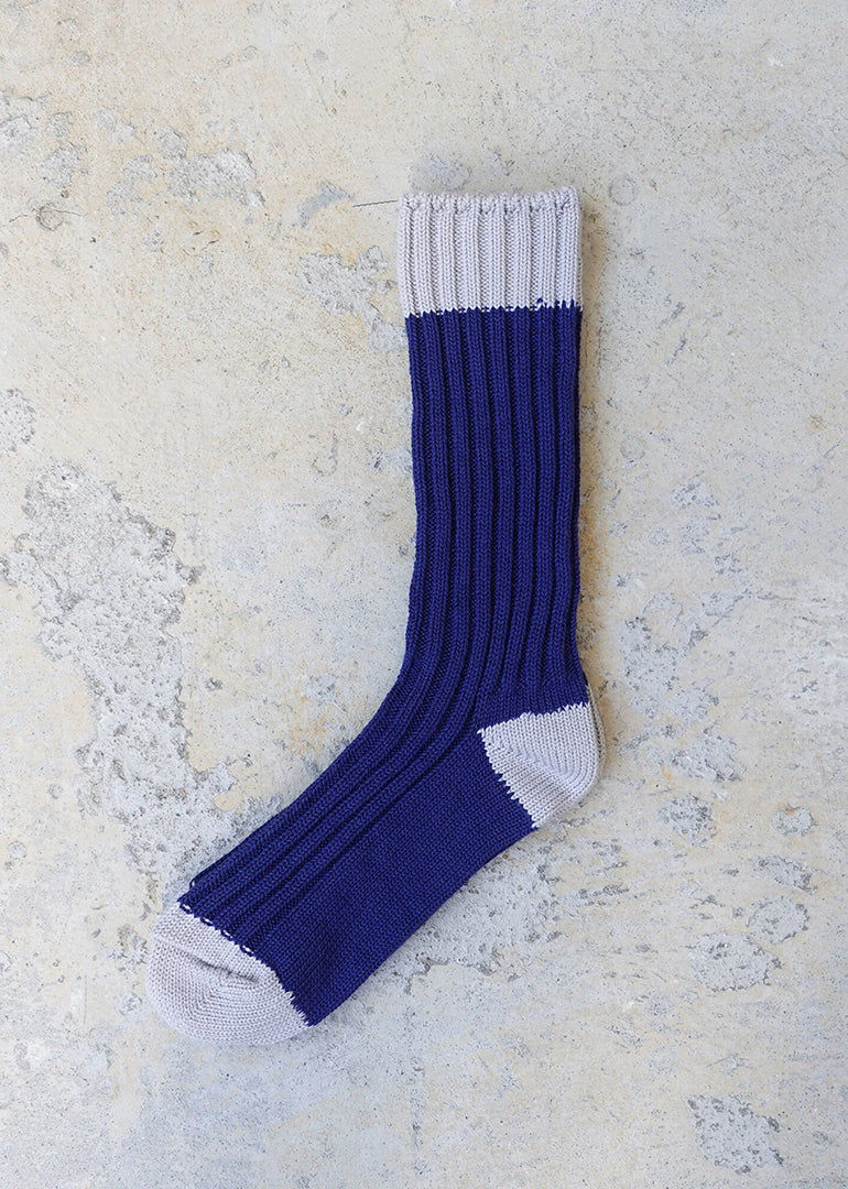 Ichi Antiquites - Organic Cotton Two Tone Socks in Navy / Grey