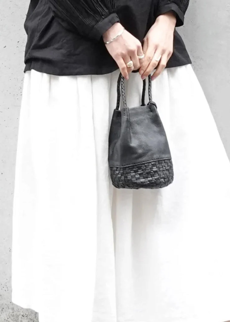 Ichi Antiquities - Leather Small Basket Bag in Black