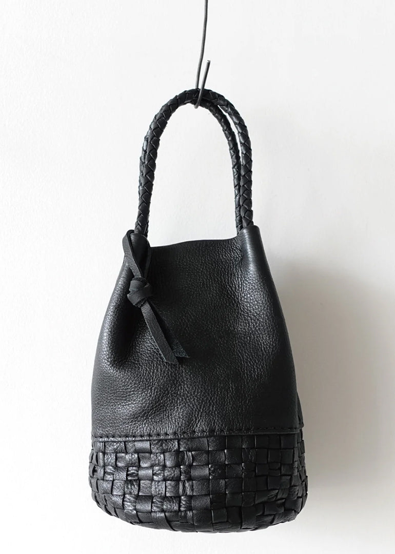 Ichi Antiquities - Leather Small Basket Bag in Black