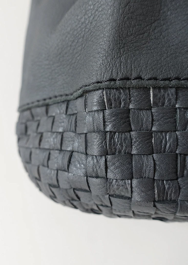 Ichi Antiquities - Leather Small Basket Bag in Black