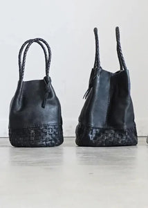 Ichi Antiquities - Leather Small Basket Bag in Black