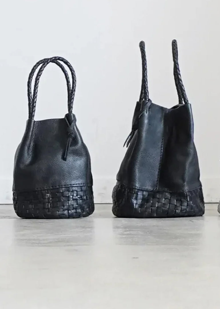 Ichi Antiquities - Leather Small Basket Bag in Black