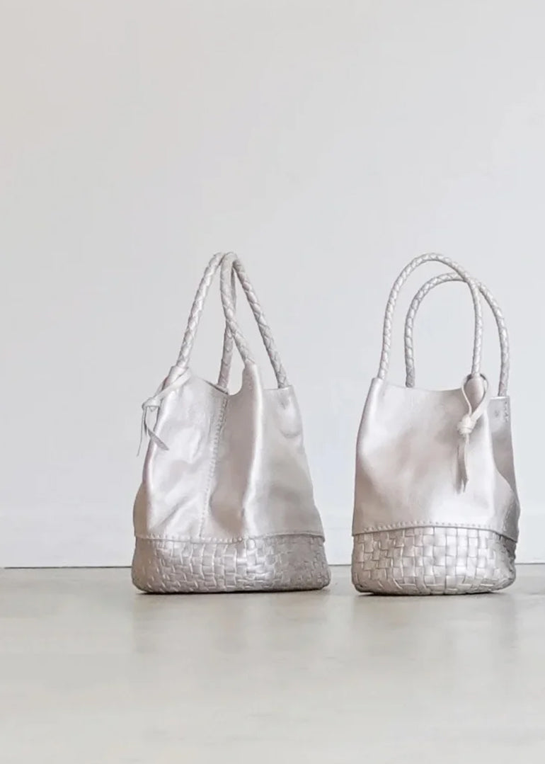Ichi Antiquities - Leather Small Basket Bag in Pearl