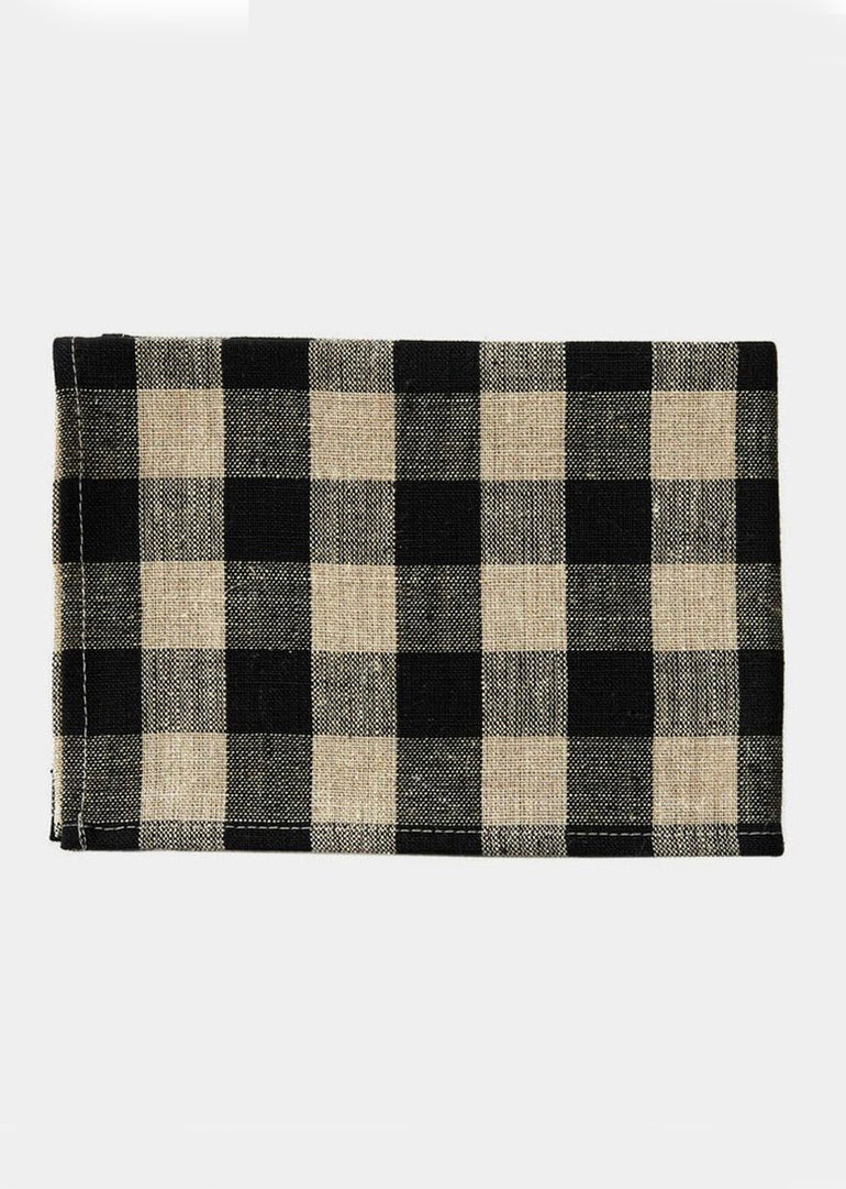 Kitchen Cloth in Thick Linen Black Natural Check