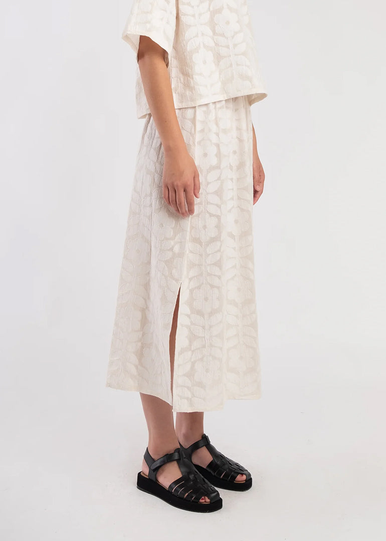 Micaela Greg - Floral Jaquard Skirt in Cream
