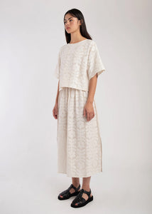 Micaela Greg - Floral Jaquard Skirt in Cream