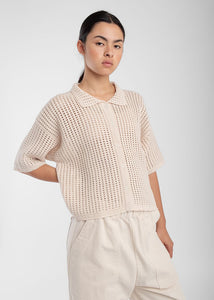 Micaela Greg - Open Knit Polo in Cream