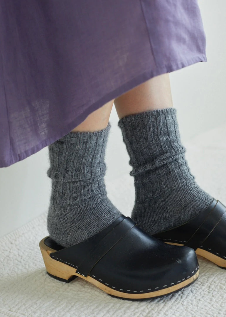 Mohair Socks in Grey Fog Linen