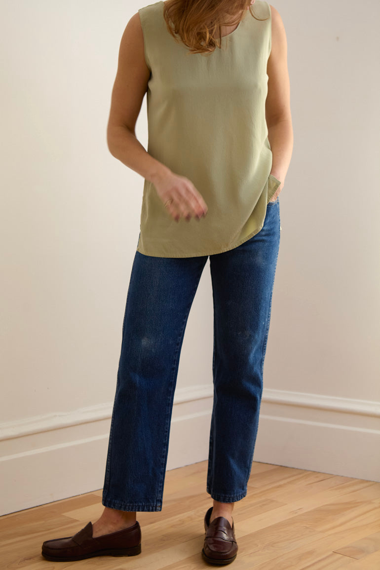 Sage Silk Sleeveless Top