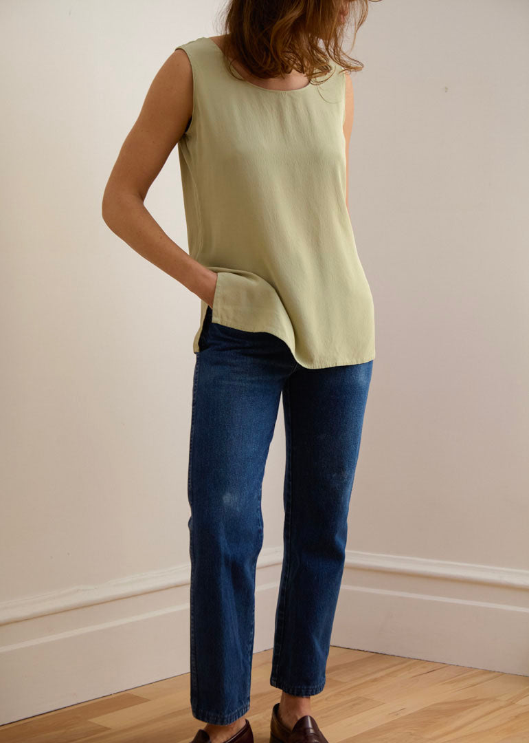 Sage Silk Sleeveless Top