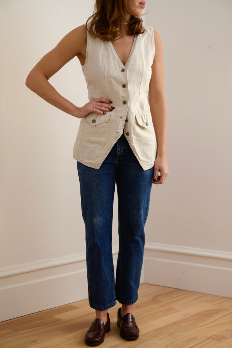 Long Silhouette Button-Down Vest