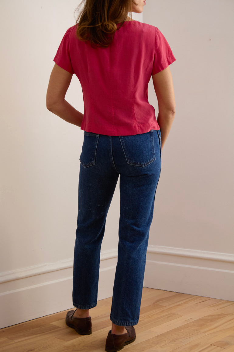 Rose Pink Silk Button-Up Blouse