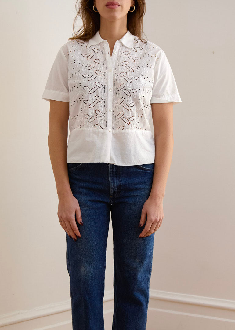 White Cotton Eyelet Blouse