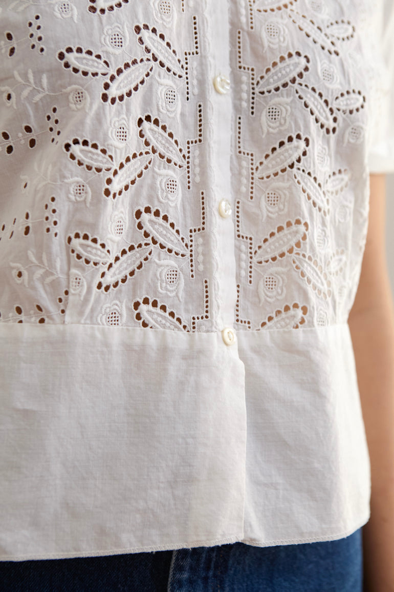 White Cotton Eyelet Blouse