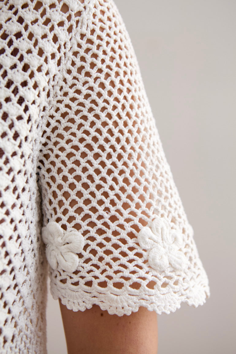 White Crochet Button-Down Top