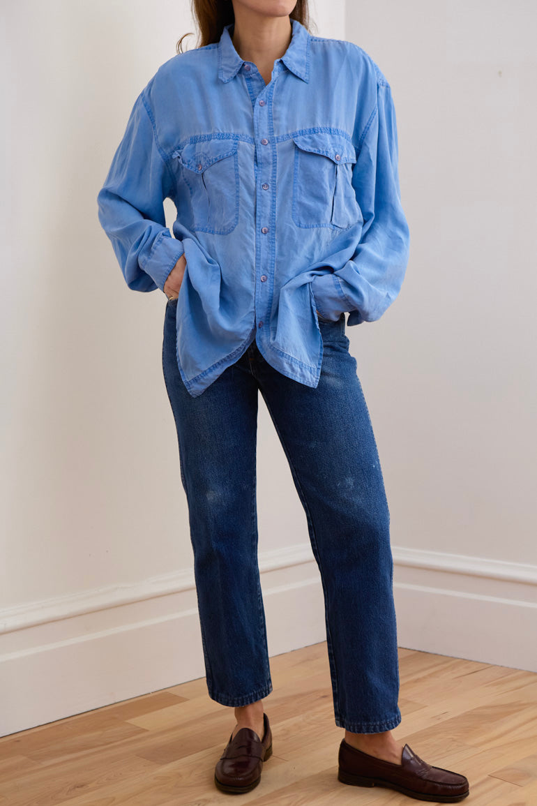 Vintage Sky Blue Silk Shirt