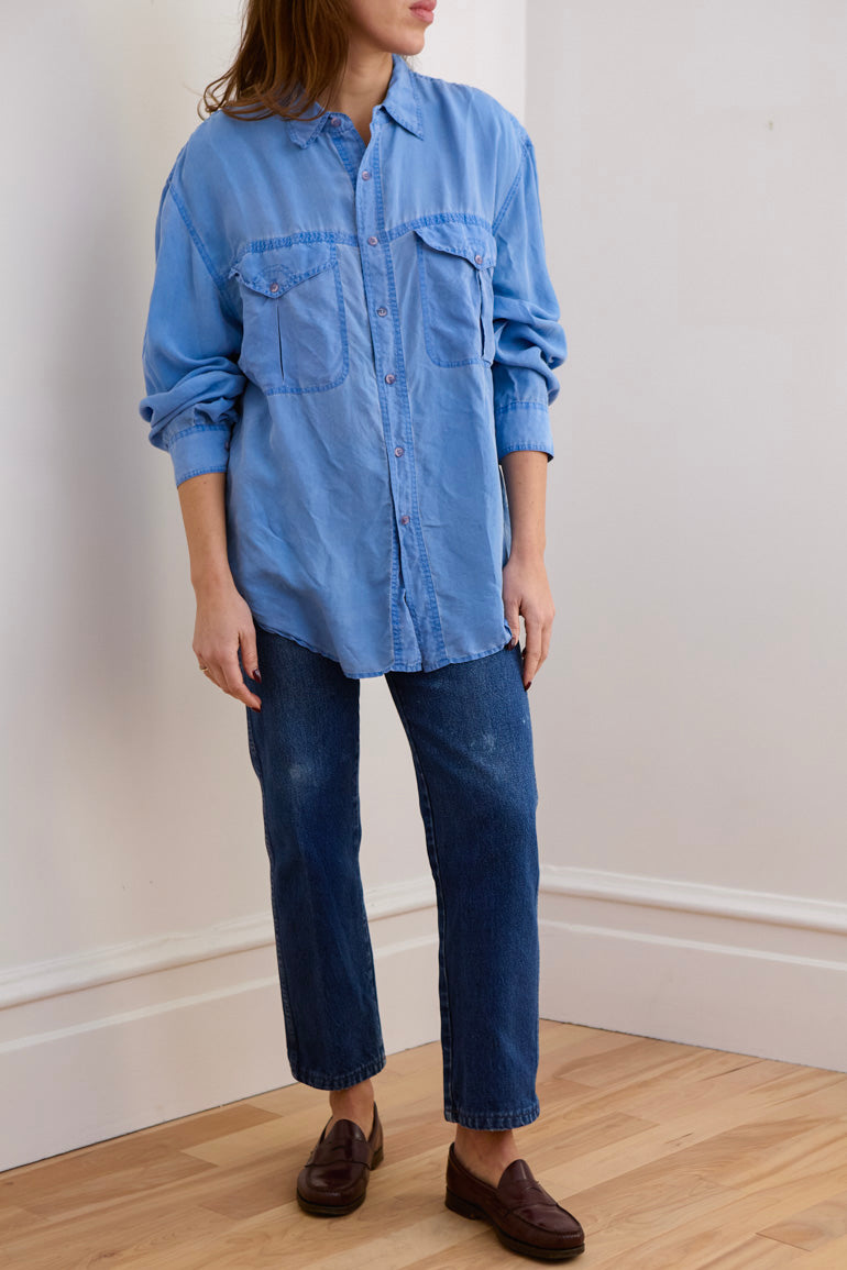 Vintage Sky Blue Silk Shirt