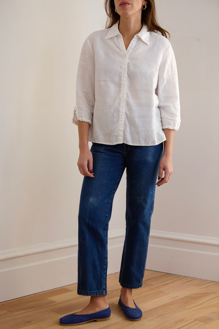 White Linen Button-Up Shirt