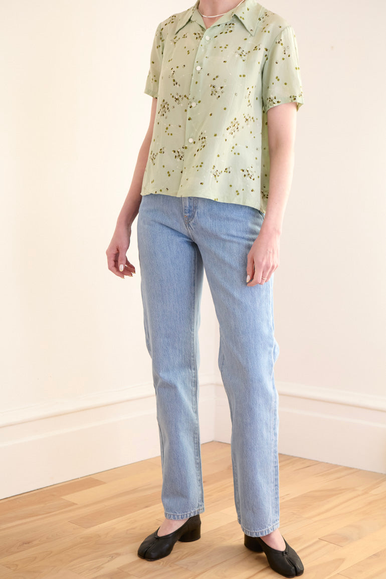 Vintage Sage Green Silk Blouse