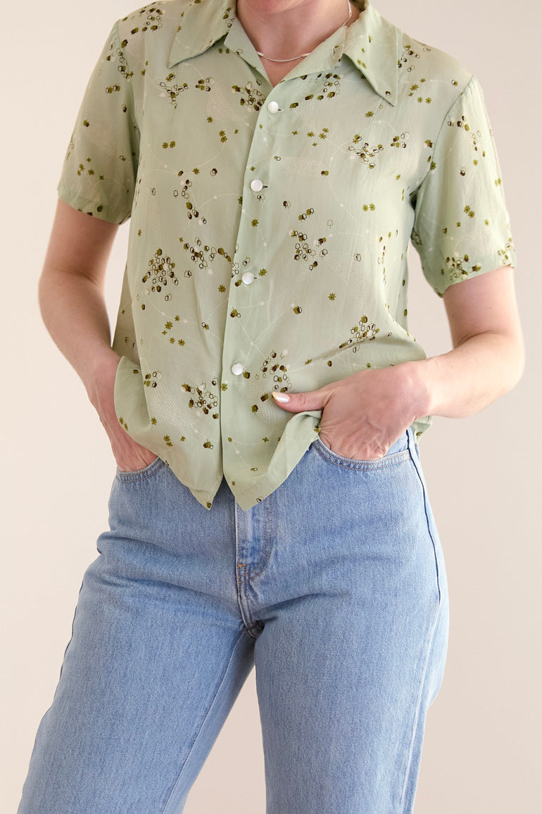 Vintage Sage Green Silk Blouse