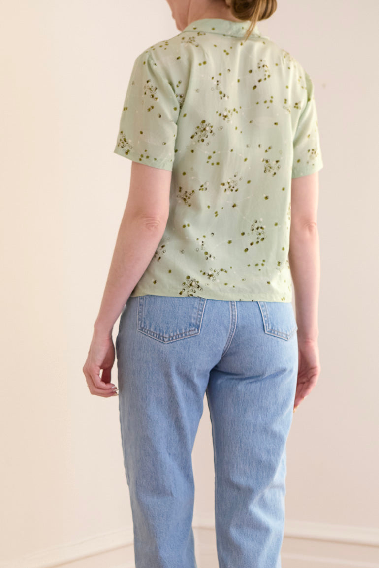 Vintage Sage Green Silk Blouse