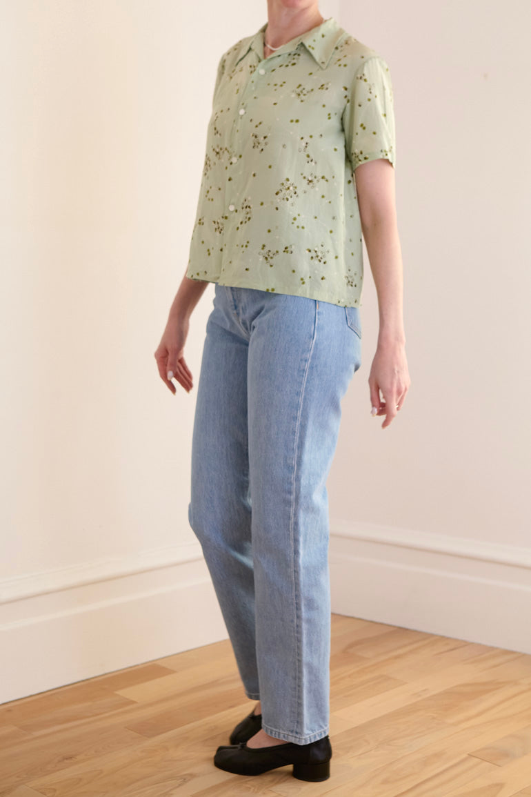 Vintage Sage Green Silk Blouse