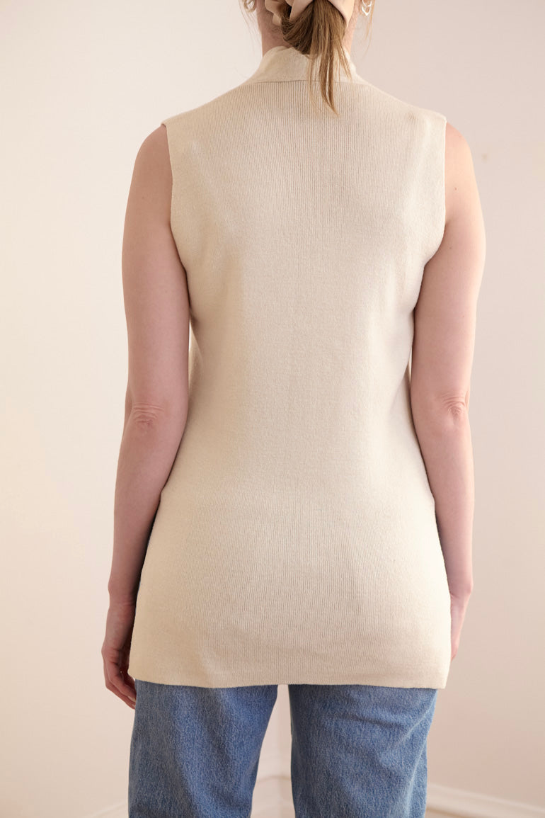 Cream Knit Button-Down Vest