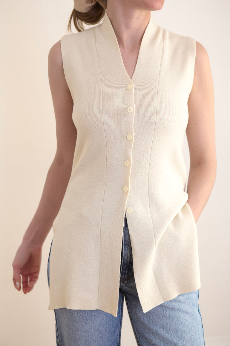 Cream Knit Button-Down Vest