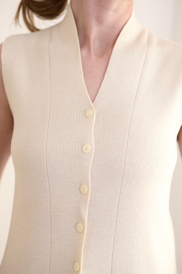 Cream Knit Button-Down Vest