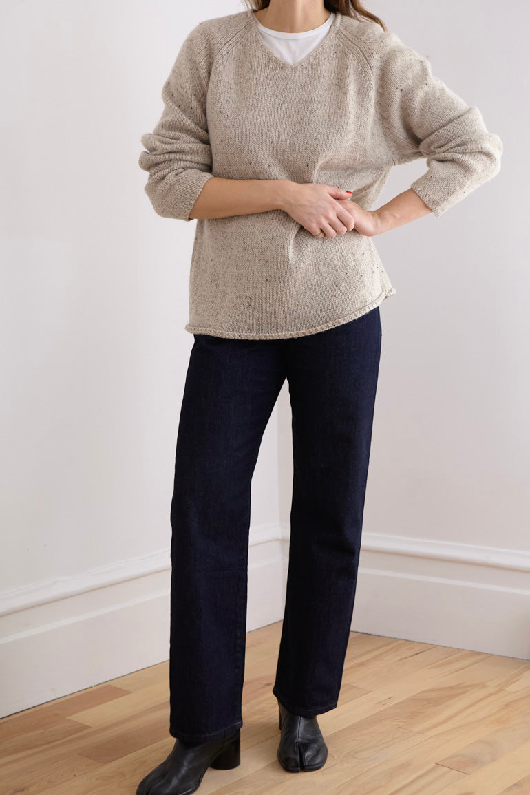 Oatmeal Woolwich Wool V-Neck Sweater