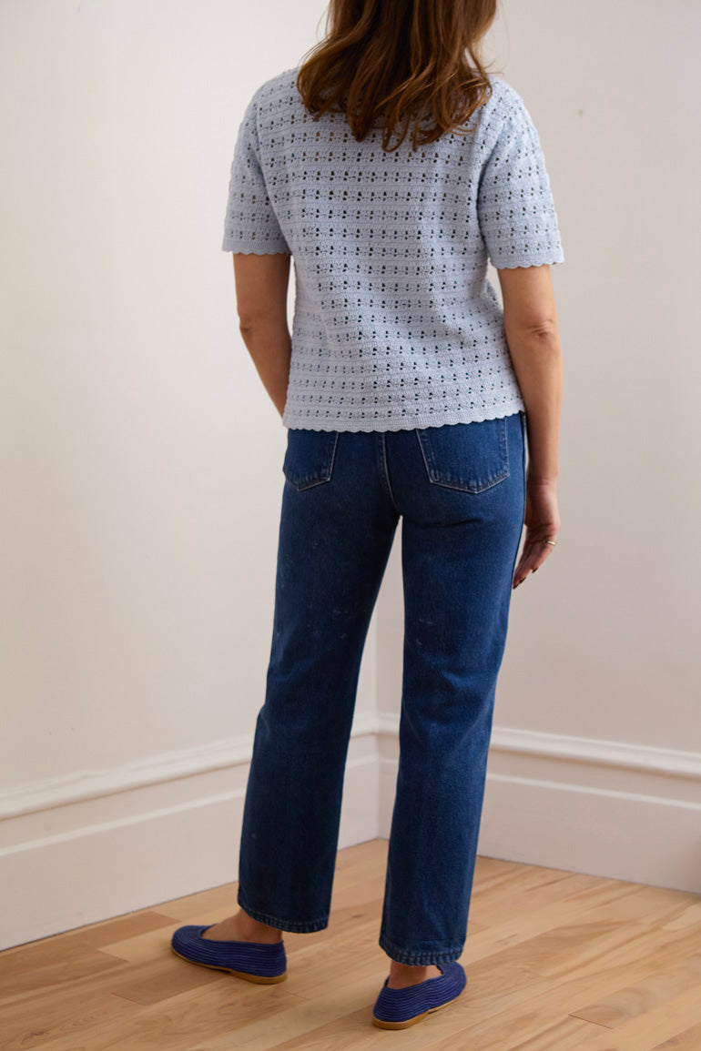 Baby Blue Crochet Button-Down Shirt