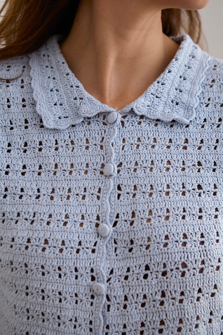 Baby Blue Crochet Button-Down Shirt
