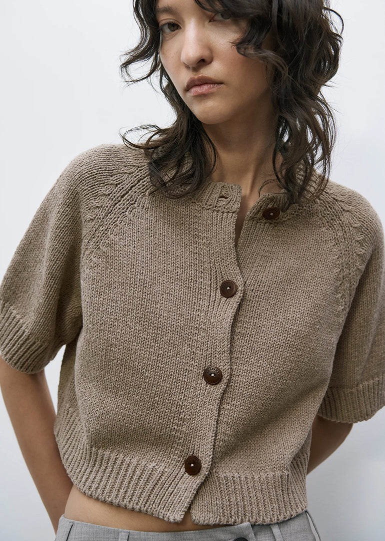 Cordera - Cotton Buttoned Top in Taupe