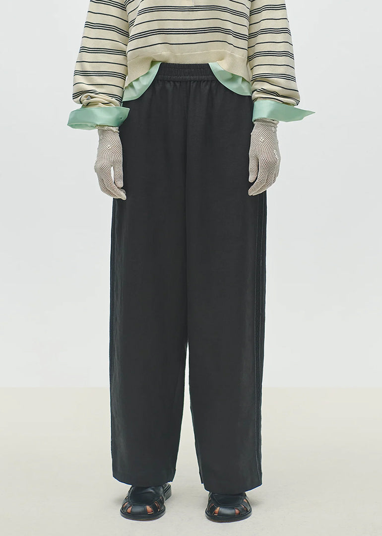 Cordera - Linen Pants with Lace in Black