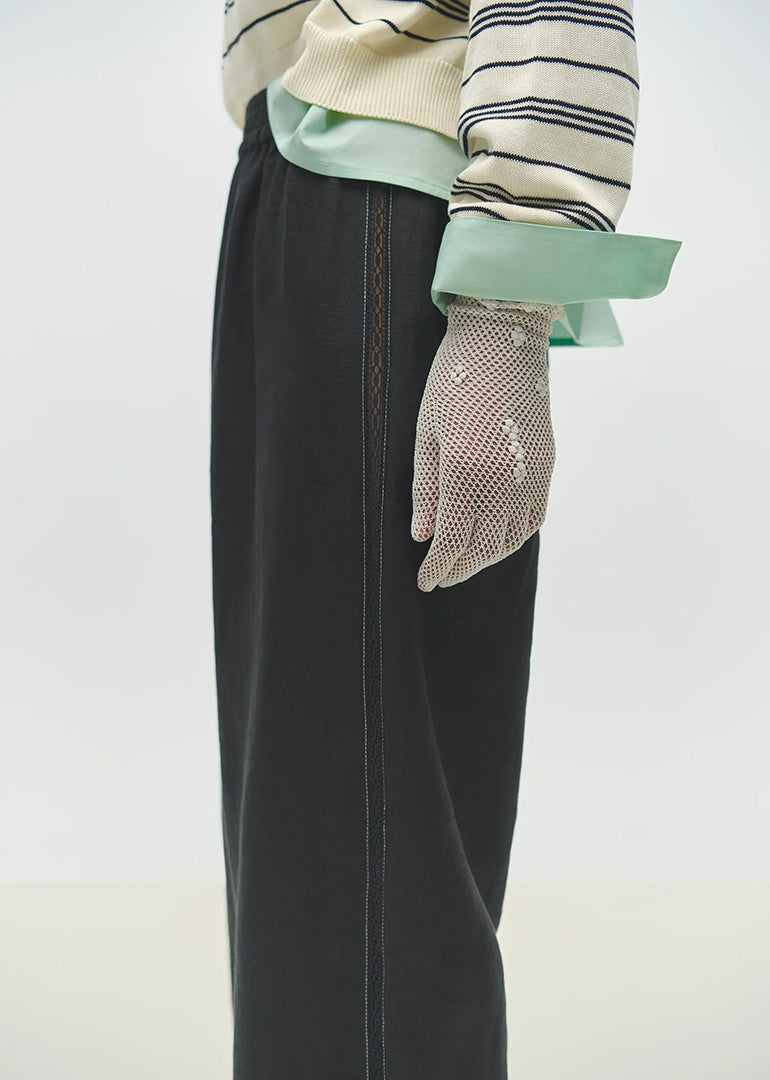 Cordera - Linen Pants with Lace in Black
