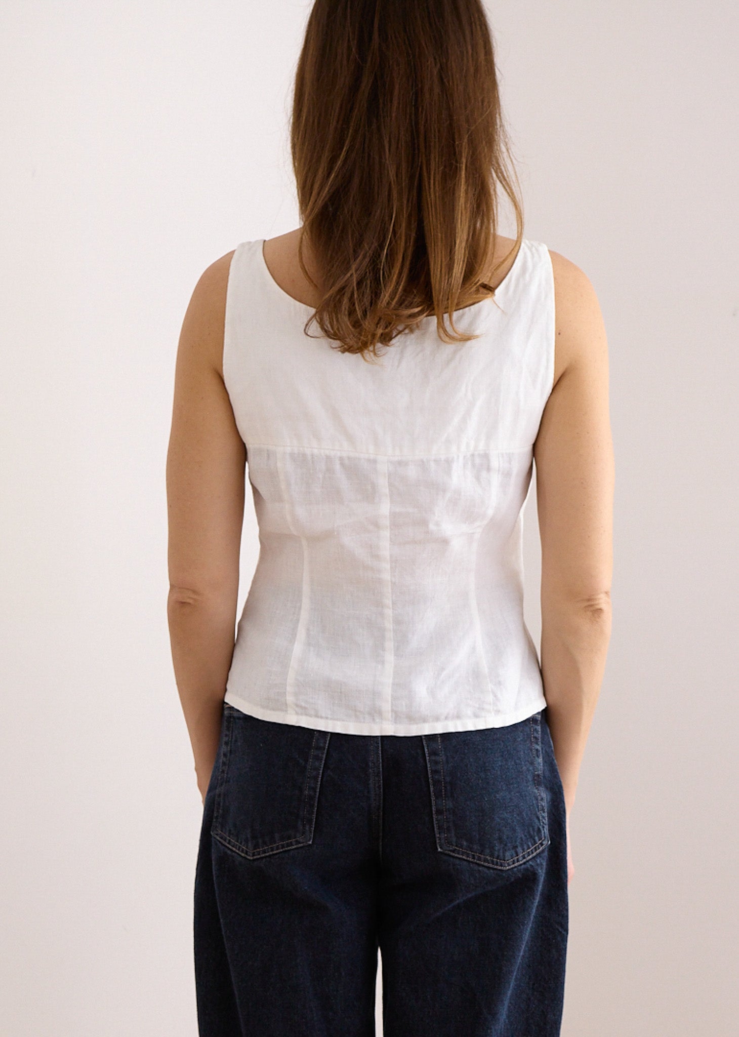 White Sleeveless Linen Top