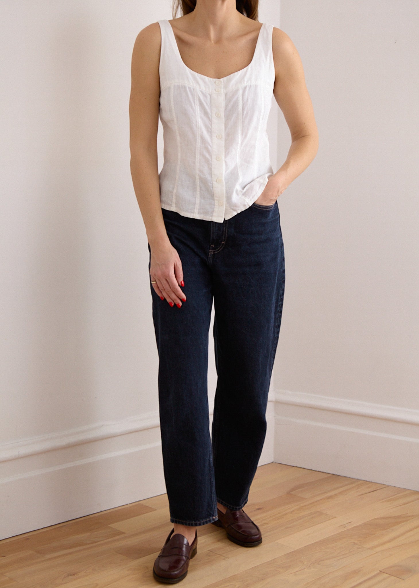 White Sleeveless Linen Top