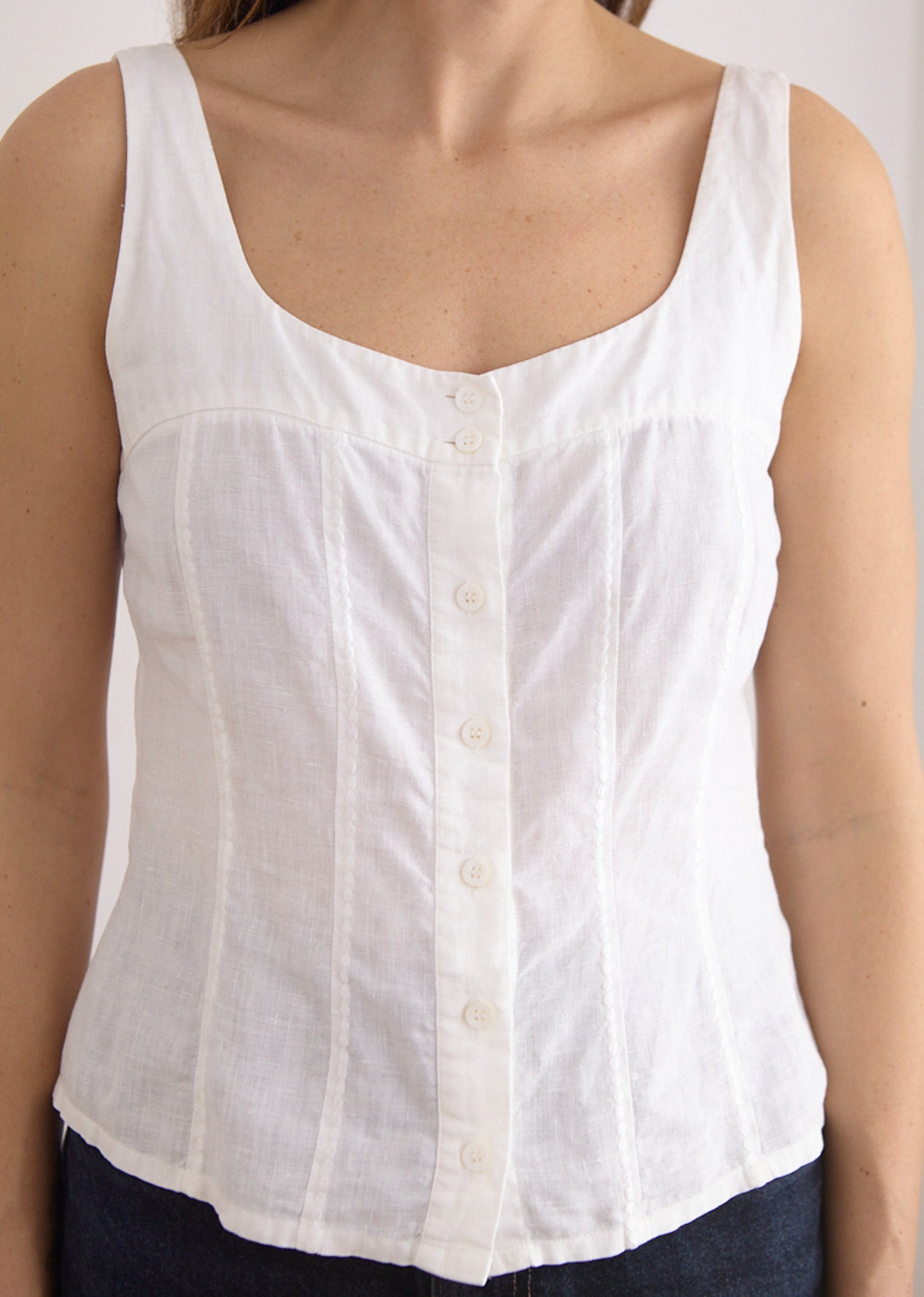 White Sleeveless Linen Top