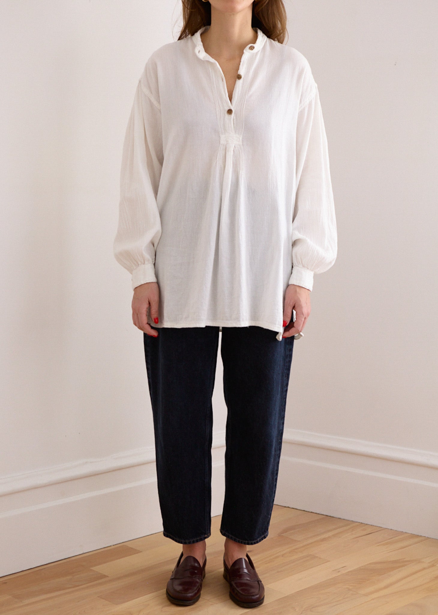Vintage Off-White Cotton Long Sleeve Blouse