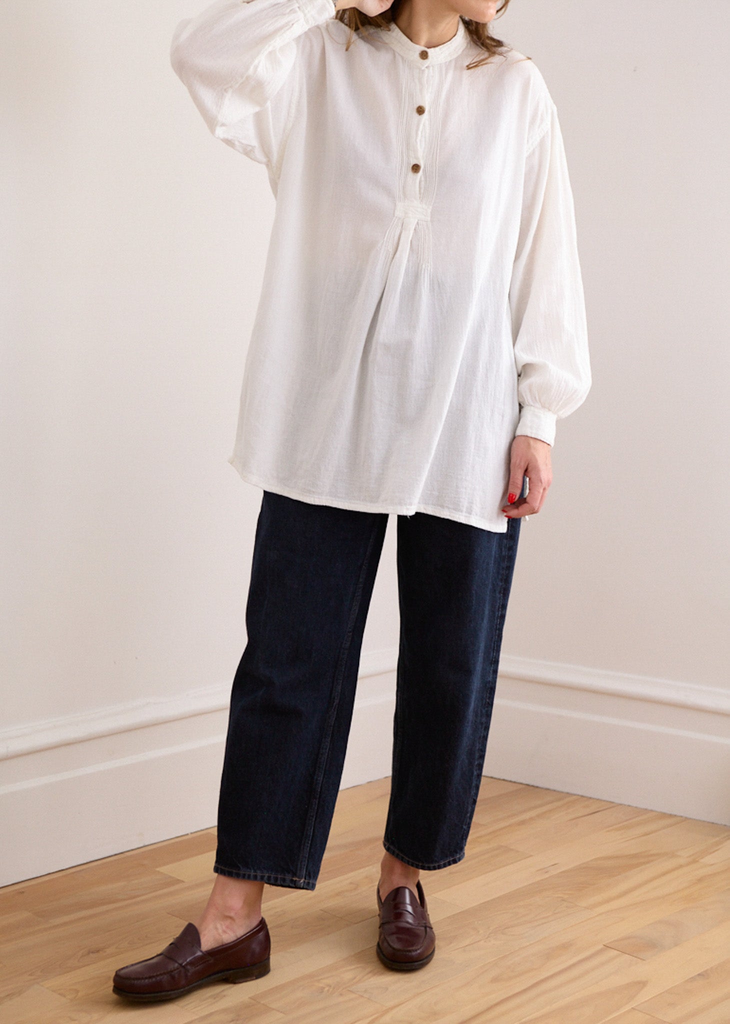 Vintage Off-White Cotton Long Sleeve Blouse