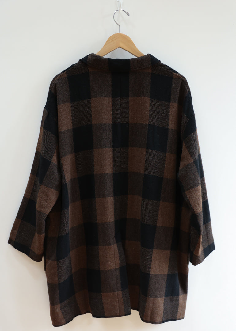 Ichi Antiquités - Orihimedaki Block Check Jacket in Brown x Black