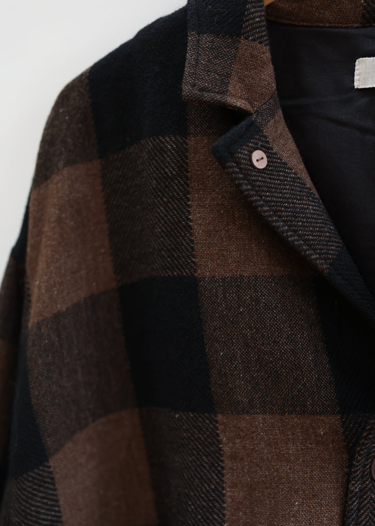 Ichi Antiquités - Orihimedaki Block Check Jacket in Brown x Black