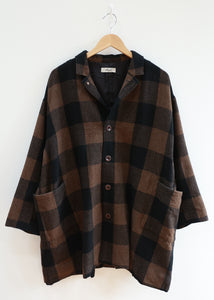 Ichi Antiquités - Orihimedaki Block Check Jacket in Brown x Black