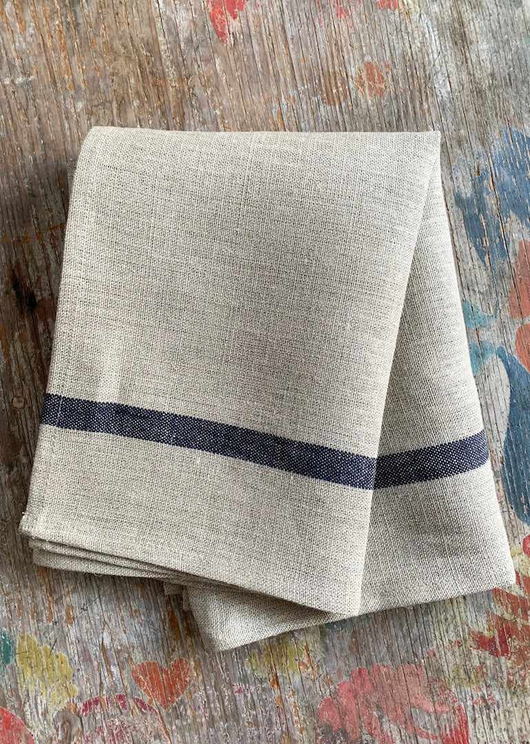 Thick Kitchen Cloth in Natural with Navy Stripe