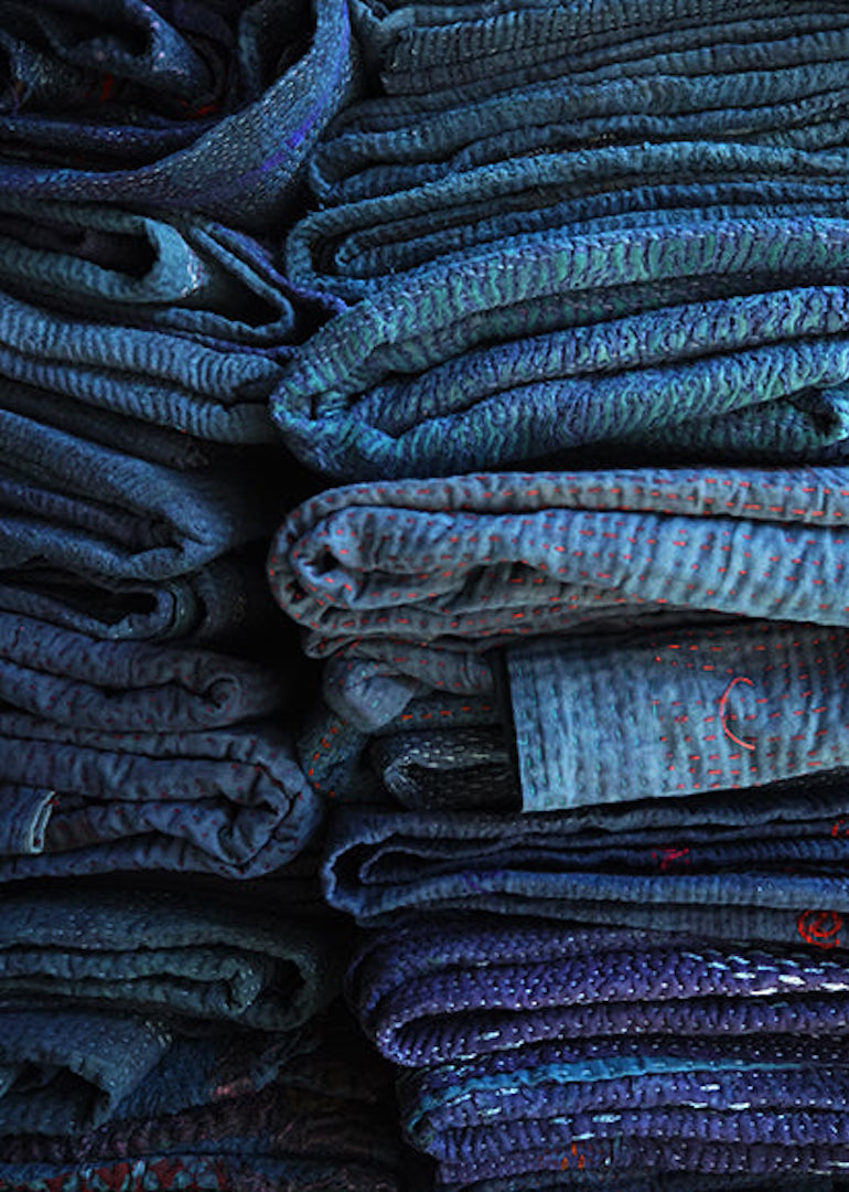 Vintage Kantha Quilt in Indigo